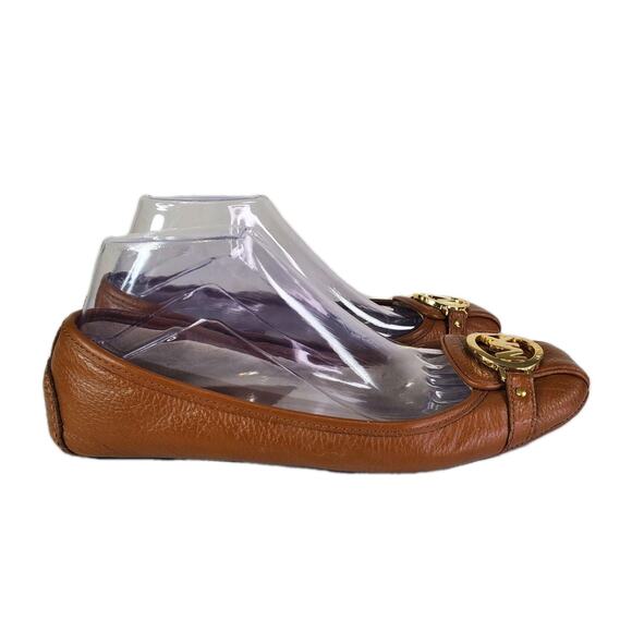 Michael Kors Fulton Moc Ballet Flat Shoes Sz 9M Saffiano Leather Tan Slip On - Picture 5 of 15